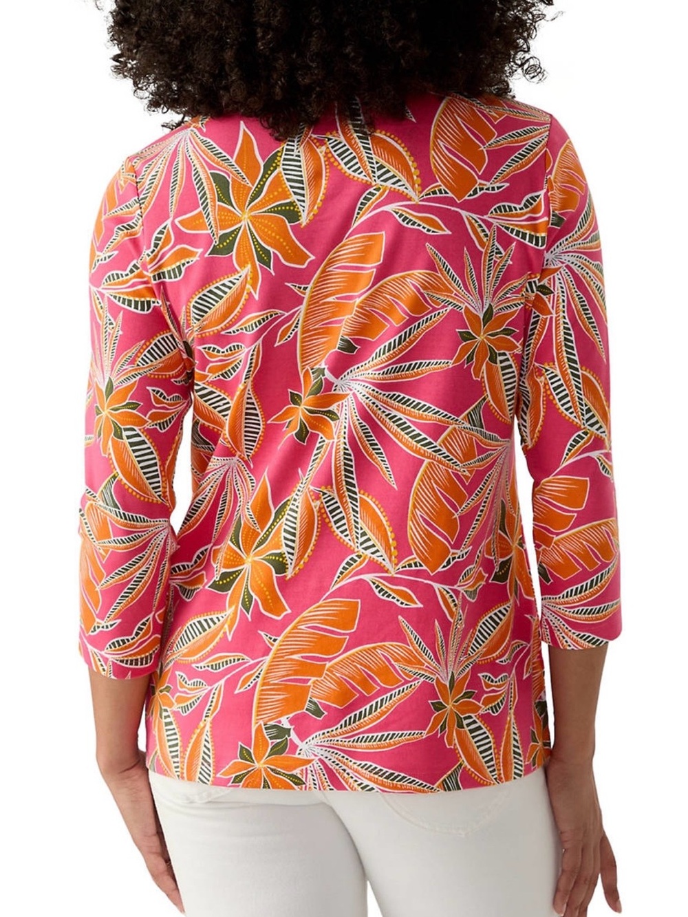 Tropical Pink & Orange Crew Neck Top “Floral Nature” by Kim Rogers Size XL & NWT - Picture 2 of 5